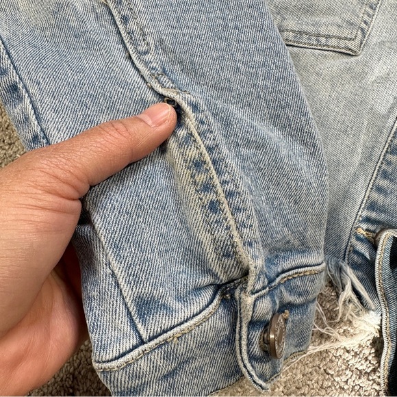 KanCan Jean Jacket Longsleeve Cropped Plaid Details Aligyn Frayed Hem Blue S - Picture 16 of 16